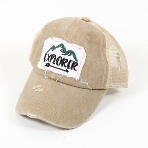 ⛰️ New Explorer Trucker Hat - Khaki with Mountain Patch 🌲